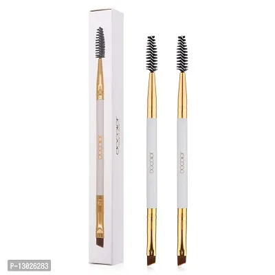 2pcs Docolor Duo Eyebrow Brush, Professional Eye Makeup Tool, Eyeshadow Brush and Spoolie Brush White-thumb3