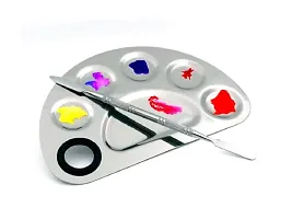 Mapperz Stainless Steel Cosmetic 5 Dip Makeup Mixing Plate with Spatula Tool for Women (Silver)-thumb3