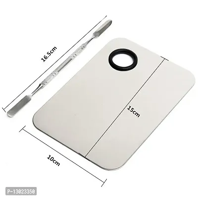 Mapperz Stainless Steel Womens Professional Cosmetic Makeup Mixing Plate with Spatula Tool (Silver)-thumb3