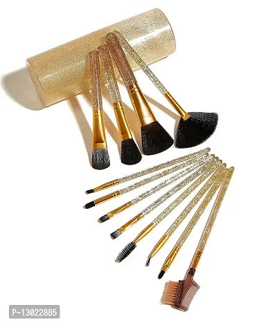 MAPPERZ 12 Pcs. Pro Makeup Shiny Brush Set For Blending Brush Face Powder Blush Concealers Eye Shadows Make Up Brushes with storage box - Shiny Rose Gold