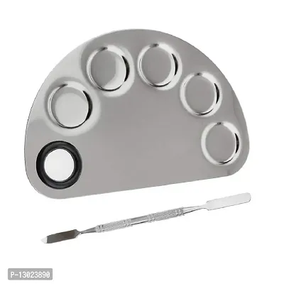 Mapperz Stainless Steel Cosmetic 5 Dip Makeup Mixing Plate with Spatula Tool for Women (Silver)