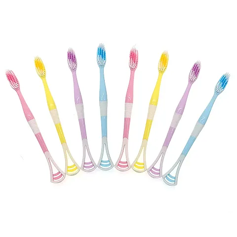 MAPPERZ 2 in 1 Soft Bristle Toothbrush and Tongue Cleaner with Storage Box for Travelling Reusable Toothbrush and Tongue Cleaner Set (8 pcs, Multicolor)