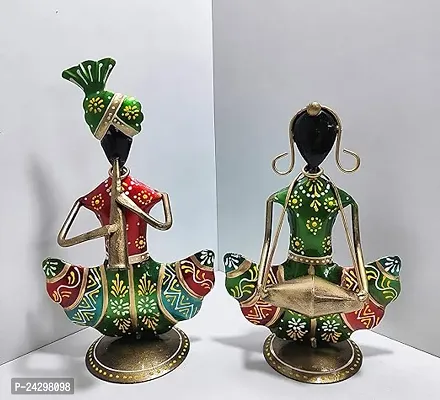 Stylish Art Metal Rajasthani Musicians Item Showpiece Set of 2 | Decorative Items for Table Home Gift Iems-thumb0