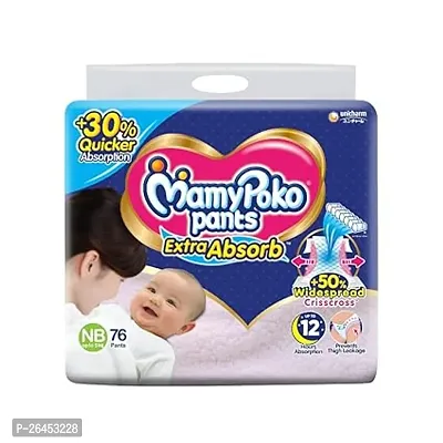MamyPoko Pants Extra Absorb Baby Diapers, New Born/X-Small (NB/XS),76 Count, Upto 5kg