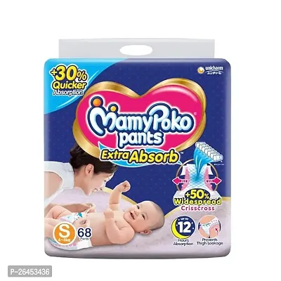 MamyPoko Pants Extra Absorb Baby Diapers, Small (S), 68 Count, 4-8 kg