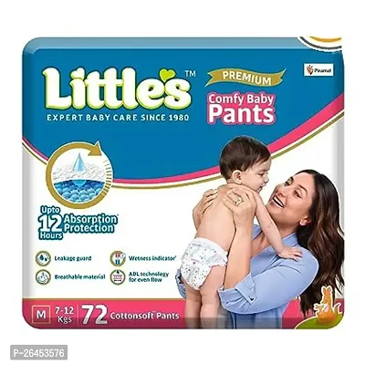 Little's Comfy Baby Pants - Premium, 12 Hours Absorption, Wetness Indicator, Cotton Soft, Medium, 72 Count