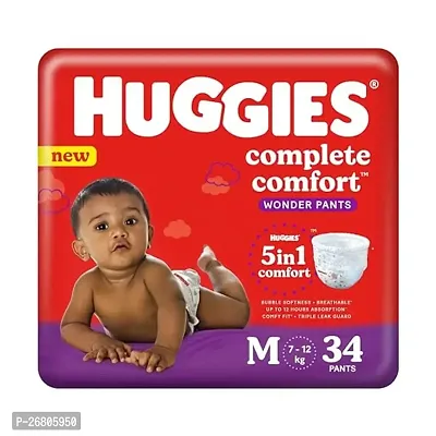 Huggies Complete Comfort Wonder Pants Medium (M) Size Baby Diaper Pants, 34 count-thumb0
