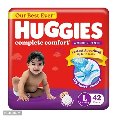 Huggies Complete Comfort Wonder Pants Large (L) Size (9-14 Kgs) Baby Diaper Pants, 42 count| India's Fastest Absorbing Diaper with upto 4x faster absorption | Unique Dry Xpert Channel