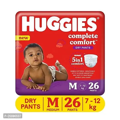 Huggies Complete Comfort Dry Pants Medium (M) Size Baby Diaper Pants, 26 count, with 5 in 1 Comfort