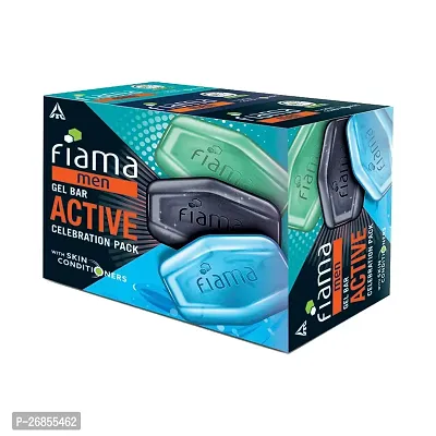 Fiama Men Gel Bar Active Celebration Pack with 3 unique gel bars, Charcoal and Grapefruit Gel Bar, Refreshing Pulse and Energising Sport for moisturised skin 125g soap (Pack of 3)-thumb0