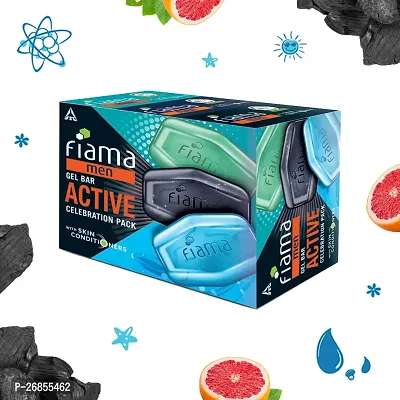 Fiama Men Gel Bar Active Celebration Pack with 3 unique gel bars, Charcoal and Grapefruit Gel Bar, Refreshing Pulse and Energising Sport for moisturised skin 125g soap (Pack of 3)-thumb3