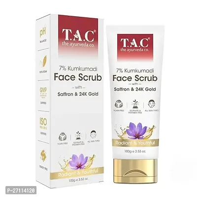 TAC - The Ayurveda Co. 7% Kumkumadi Face Scrub for Glowing  Radiant Skin for Tan Removal, Exfoliation  Blackheads Removal with Natural Walnut Shell Granules - Gentle Deep Scrubbing for Women  Men,-thumb0