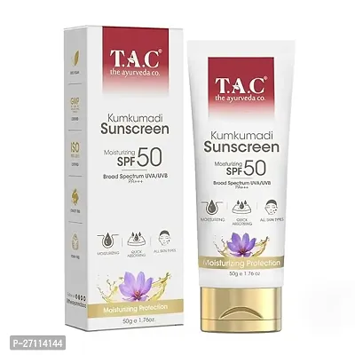 TAC - The Ayurveda Co. Kumkumadi Sunscreen Ultra Light SPF 50 with UVA/UVB PA+++, for Sun Protection, Dull  Dry Skin, for Women  Men, All Skin Types, 50gm