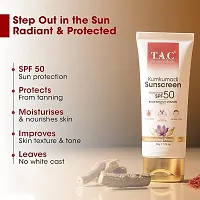 TAC - The Ayurveda Co. Kumkumadi Sunscreen Ultra Light SPF 50 with UVA/UVB PA+++, for Sun Protection, Dull  Dry Skin, for Women  Men, All Skin Types, 50gm-thumb3