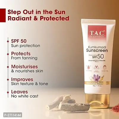 TAC - The Ayurveda Co. Kumkumadi Sunscreen Ultra Light SPF 50 with UVA/UVB PA+++, for Sun Protection, Dull  Dry Skin, for Women  Men, All Skin Types, 50gm-thumb4