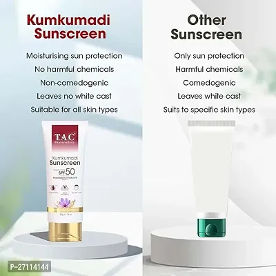 TAC - The Ayurveda Co. Kumkumadi Sunscreen Ultra Light SPF 50 with UVA/UVB PA+++, for Sun Protection, Dull  Dry Skin, for Women  Men, All Skin Types, 50gm-thumb5