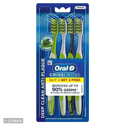 Oral-B Criss Cross Adult Manual Toothbrush With Neem Extract, Medium (Green,Buy 2 Get 2 Free)