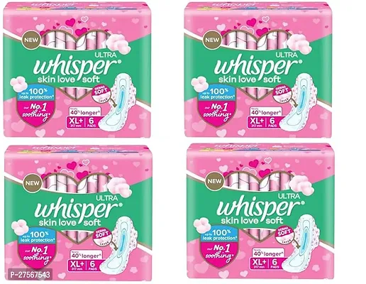 Whisper skin love soft xl 6+6+6+6 pad pack of 4