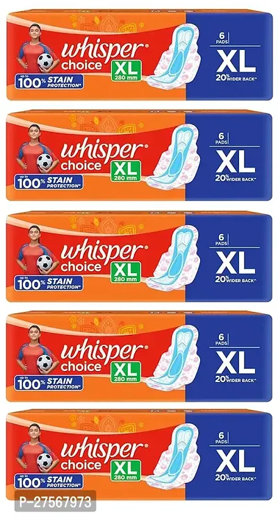 Whisper Choice Sanitary Pads for Women, XL, 6 Napkins (pack of 5)
