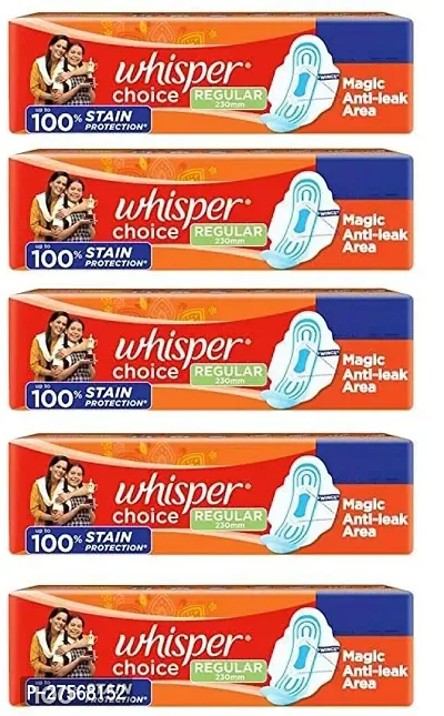 Whisper Choice Sanitary Pads for Women, Regular, 6 Napkins (Pack of 5)