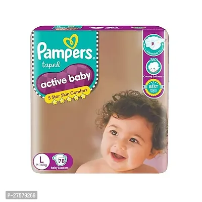 Pampers Active Baby Tape Style Diapers, Large (L) Size, 78 Count, Adjustable Fit with 5 star skin protection, 9-14kg Diapers