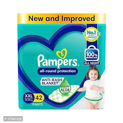 Pampers All round Protection Pants Style Baby Diapers, XX-large (XXL) Size, 42 Count, Anti Rash Blanket, Lotion with Aloe Vera, 15-25kg Diapers