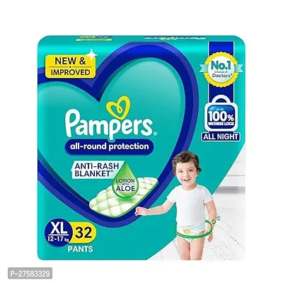 Pampers All round Protection Pants Style Baby Diapers, X- Large (XL) Size, 32 Count, Anti Rash Blanket, Lotion with Aloe Vera, 12-17kg Diapers