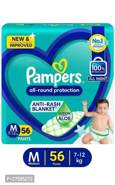 Pampers All Round Protection Pants, Medium Size Baby Diapers, With Aloe Vera Lotion - M (56 Pieces)