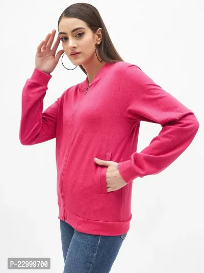 Stylish Pink Fleece Solid Sweatshirts For Women-thumb3