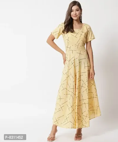 Yellow Zometrik Print Long Dress-thumb0