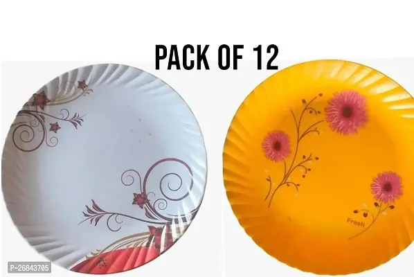 Elegant Plastic Plate Flower Printed Disposable Party Round Shape -Pack Of 12-thumb0
