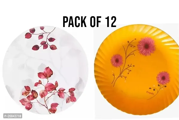 Elegant Plastic Plate Flower Printed Disposable Party Round Shape - Pack Of 12