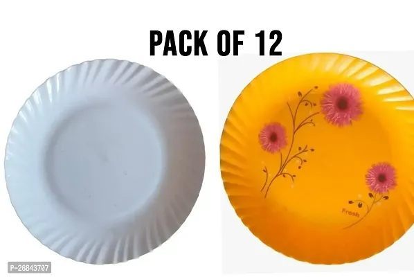 Elegant Plastic Plate Flower Printed Disposable Party Round Shape - Pack Of 12