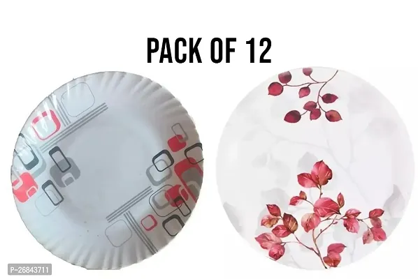 Elegant Plastic Plate Flower Printed Disposable Party Round Shape - Pack Of 12