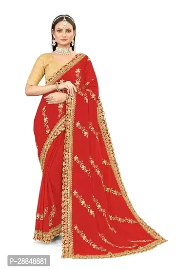 Beautiful Silk Blend Saree With Blouse Piece For Women-thumb0