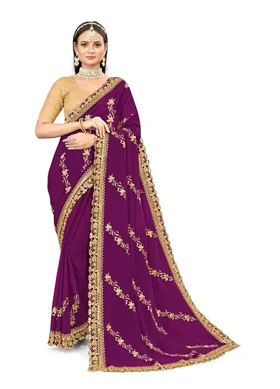 Stylish Georgette Embroidered Saree with Blouse piece