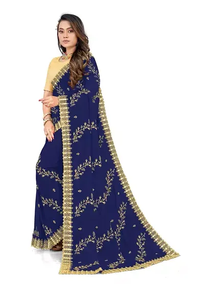 Stylish Georgette Embroidered Saree with Blouse piece