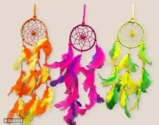 Stylish Fabric Multicoloured Dream Catchers For Home Decoration Pack Of 3
