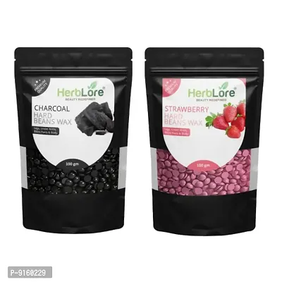 HerbLore Hard Hair Body Wax Beans - Strawberry + Charcoal Wax Beans (Combo Pack )