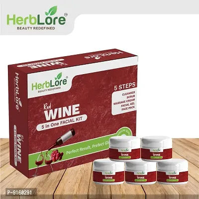 HerbLore Red Wine Facial Kit, 5-Pieces SkinCare Kit with DeepCleanser, Scrub, Nourishing Gel, Cream, FacePack for Radiant Complexion, Clean  Brighten, Skin Care Kit For Women, Girls  Men - 275 Grams