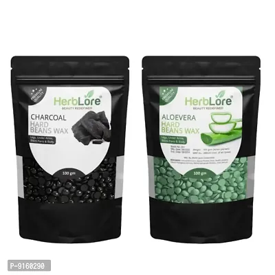 HerbLore Hard Hair Body Wax Beans - Charcoal + Aloe Vera Wax Beans (Combo Pack )