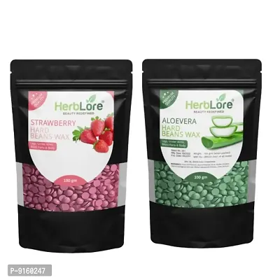 HerbLore Hard Hair Body Wax Beans - Strawberry + Aloe Vera Wax Beans (Combo Pack )