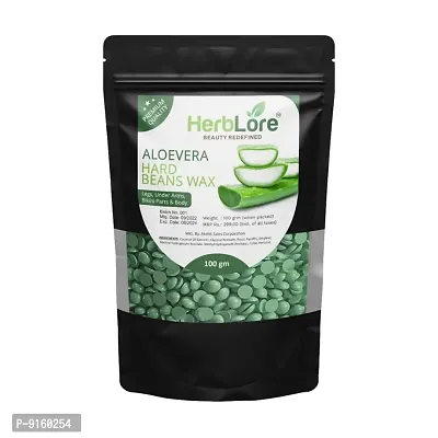 HerbLore Premium Hard Hair Body Wax Beans - Best for Painless Hair Removal, Waxing for Face, Eyebrow, Back, Chest, Bikini Areas, Legs Easily At Home - 100 Grams (Aloevera)