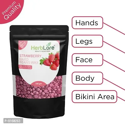 HerbLore Premium Hard Hair Body Wax Beans - Best for Painless Hair Removal, Waxing for Face, Eyebrow, Back, Chest, Bikini Areas, Legs Easily At Home - 100 Grams (Strawberry)-thumb2