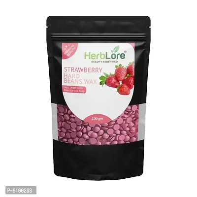 HerbLore Premium Hard Hair Body Wax Beans - Best for Painless Hair Removal, Waxing for Face, Eyebrow, Back, Chest, Bikini Areas, Legs Easily At Home - 100 Grams (Strawberry)
