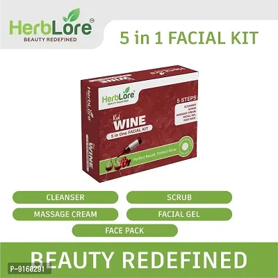 HerbLore Red Wine Facial Kit, 5-Pieces SkinCare Kit with DeepCleanser, Scrub, Nourishing Gel, Cream, FacePack for Radiant Complexion, Clean  Brighten, Skin Care Kit For Women, Girls  Men - 275 Grams-thumb2