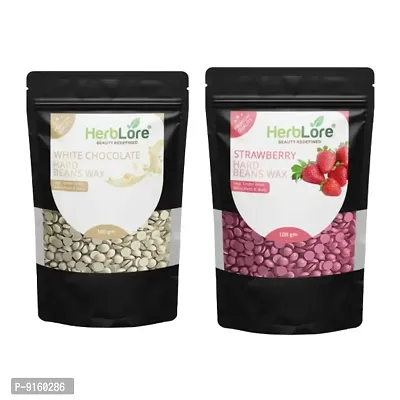 HerbLore Hard Hair Body Wax Beans - Strawberry + White Chocolate Wax Beans (Combo Pack )