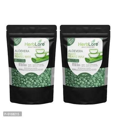 HerbLore Hard Hair Body Wax Beans - Best for Painless Hair Removal, Waxing for Face, Eyebrow, Back, Chest, Bikini Areas, Legs Easily At Home - 100 Grams each (Aloevera) Pack of 2