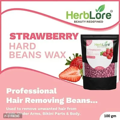HerbLore Hard Hair Body Wax Beans - Best for Painless Hair Removal, Waxing for Face, Eyebrow, Back, Chest, Bikini Areas, Legs Easily At Home - 100 Grams Each (Strawberry) Pack of 2-thumb3