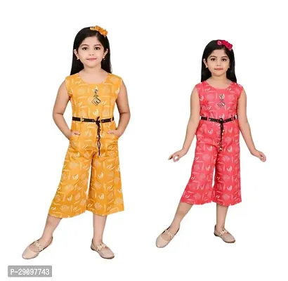 Fabulous Multicoloured Cotton Printed Basic Jumpsuit For Girls Pack Of 2-thumb0